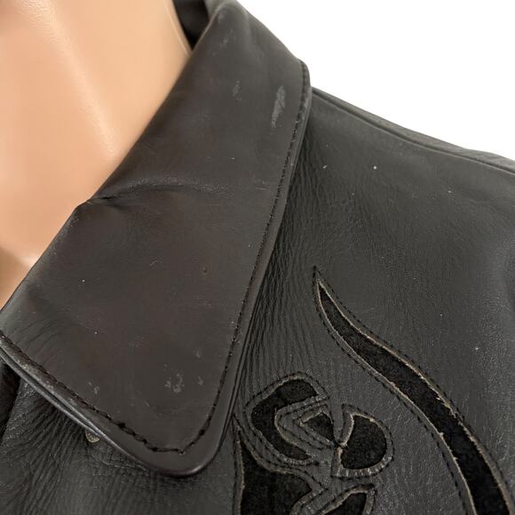 VTG Leather Fringe Rose Jacket Western Biker Boho Rockabilly Cowgirl Rodeo Blck - Picture 3 of 13